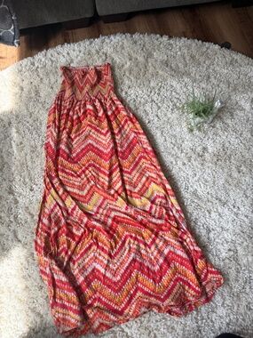 Strapless Faded Glory Strapless tube top vintage Chevron Maxi Dress in Red, Pink